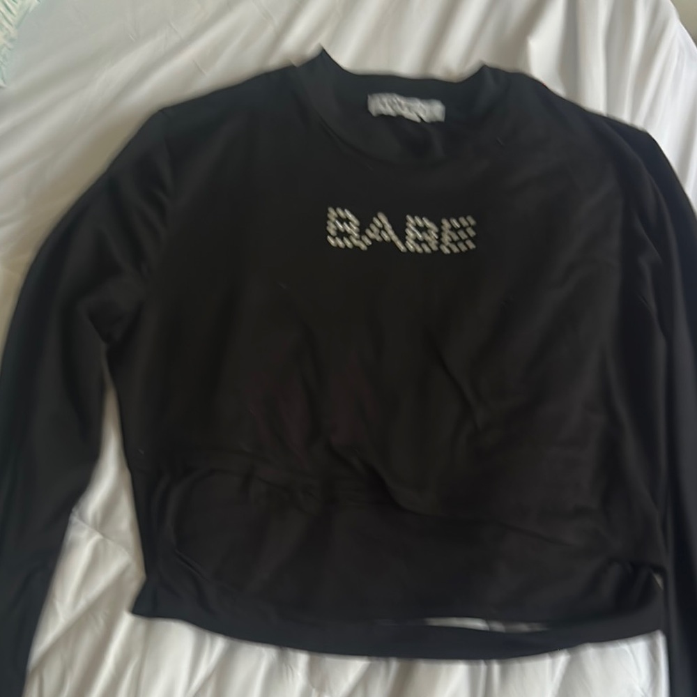Love J Black Crop Top with White Accents